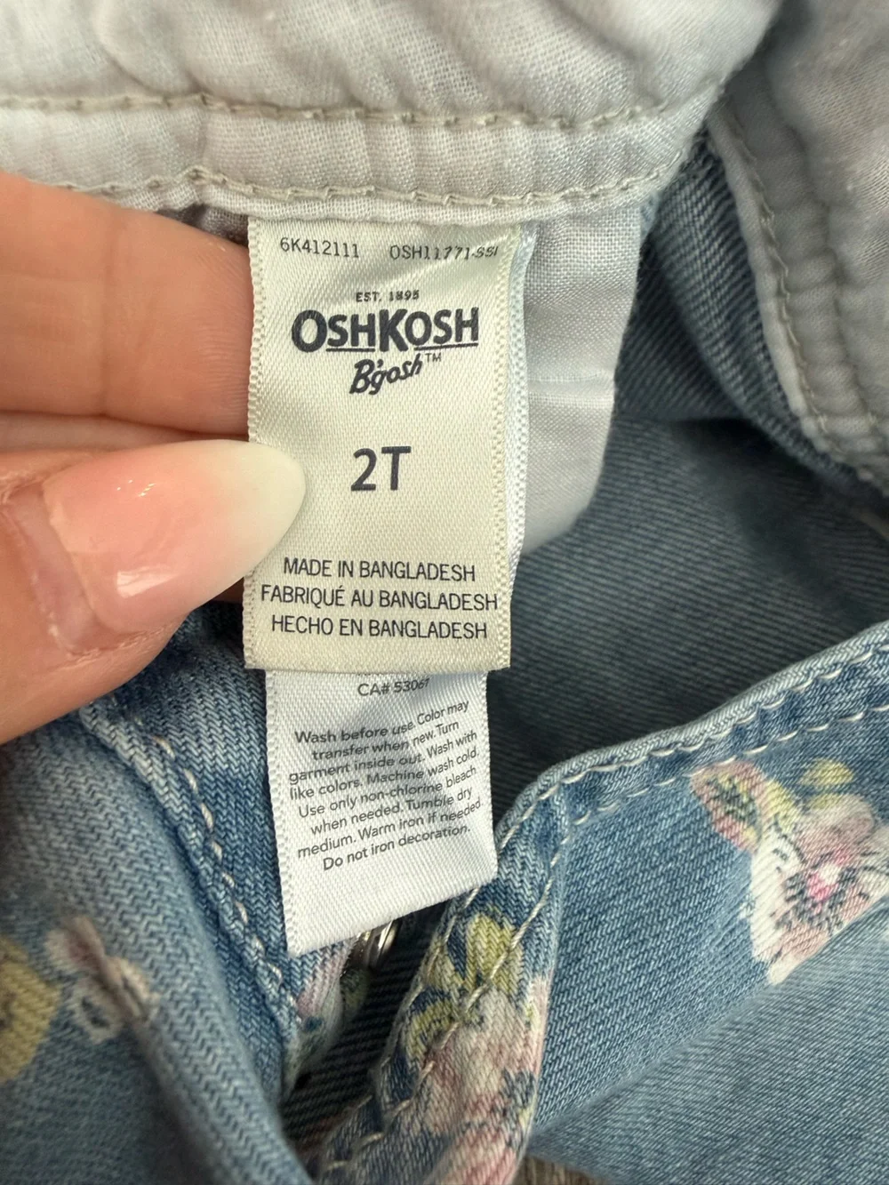 OshKosh B'gosh Light Blue Floral Denim Overall Dress 2T